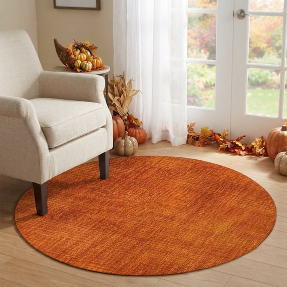 Burnt Orange Round Area Rug 3Ft Washable Small Circle Rugs for Kitchen Entryway, Farmhouse Linen Texture Non-Slip Carpet Floor Mats Indoor Outdoor Carpet Runner Home Decor