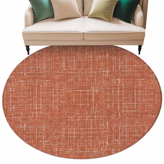 Round Orange Rug Burnt Orange Round Living Room Rugs 8 ft, Abstract Modern Farmhouse ...