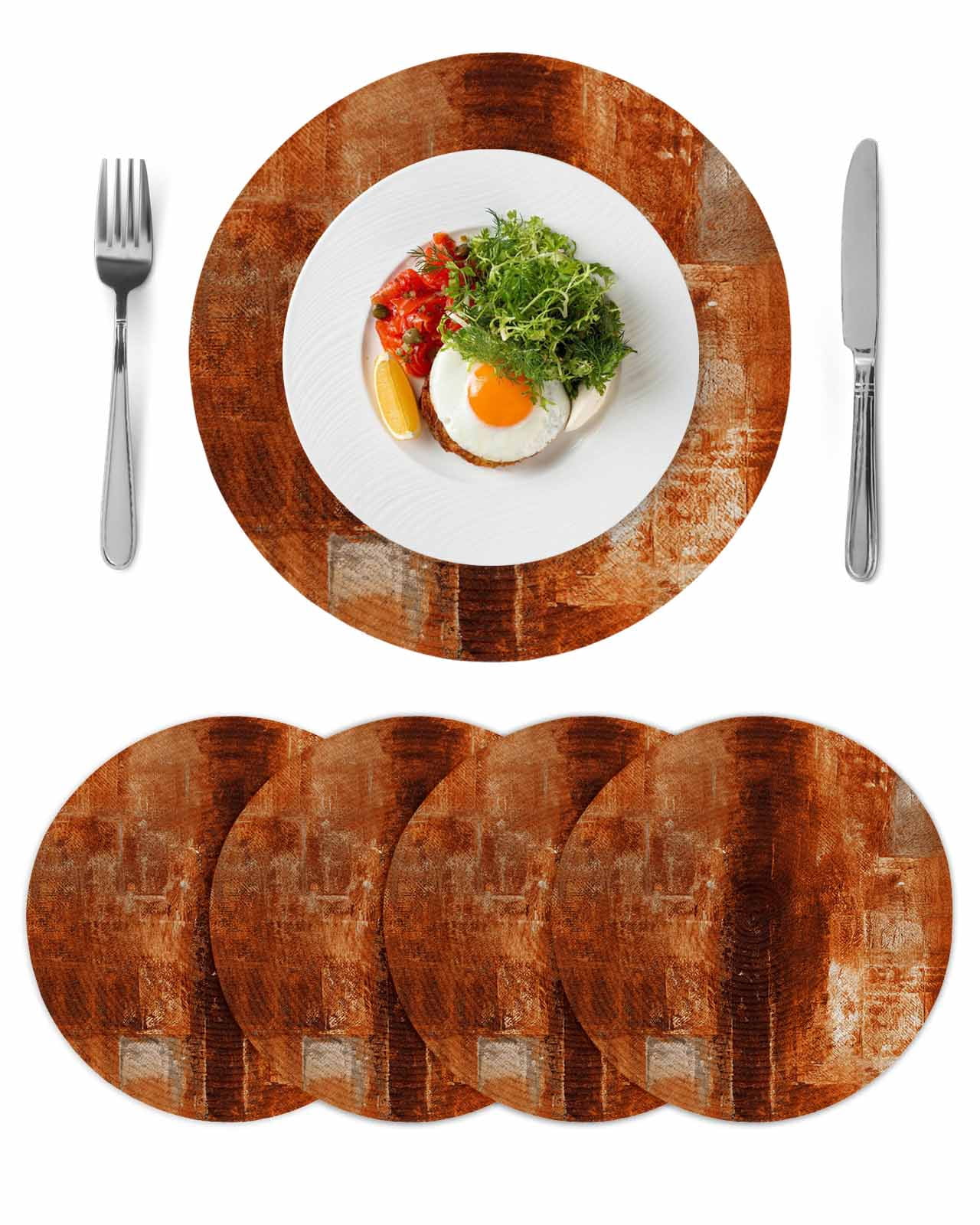 Burnt Orange Round Placemats Set of 4 for Dinning Tables,Heat-proof ...