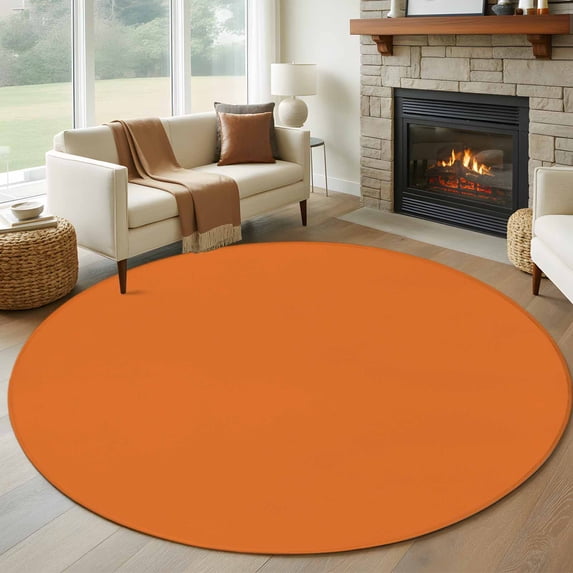 Burnt Orange Round Rugs 7ft, Farmhouse Solid Orange Color Modern Art Non Slip Washable Rug Runner, Low Pile Indoor Floor Carpet Mat Bathroom Rugs for Living Room, Bedroom, Kids Room
