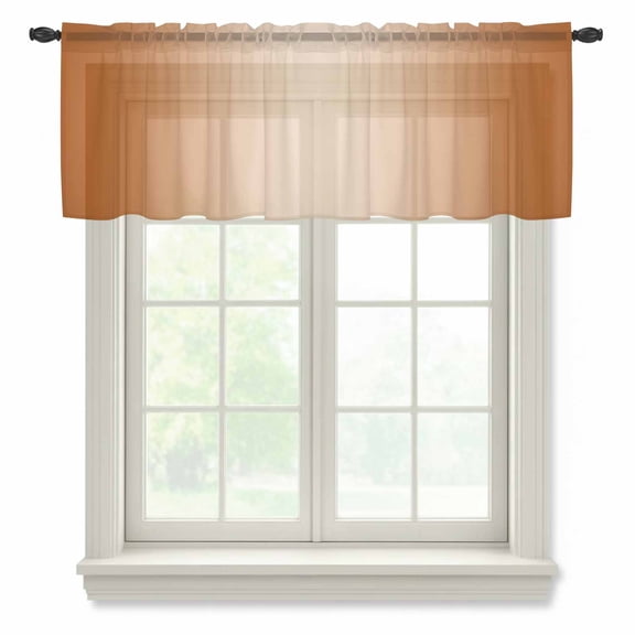 Burnt Orange Semi Sheer Valance Curtains Ombre Solid Color Gradient Modern Art Voile Valances Curtain Rod Pocket Small Window Treatment for Kitchen Bathroom Cafe 42"x12"