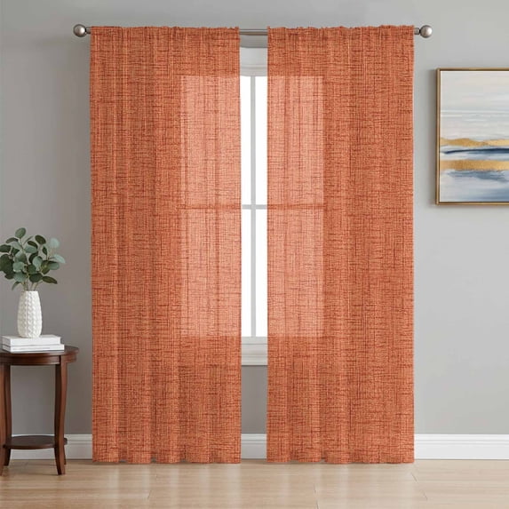 Burnt Orange Sheer Curtains 84 Inches Long, Rustic Farmhouse Solid Color Fall Light Filtering Window Curtains for Living Room/Bedroom, Rod Pocket Voile Sheer Curtain Drapes, 52"W x 84"L, 2 Panels
