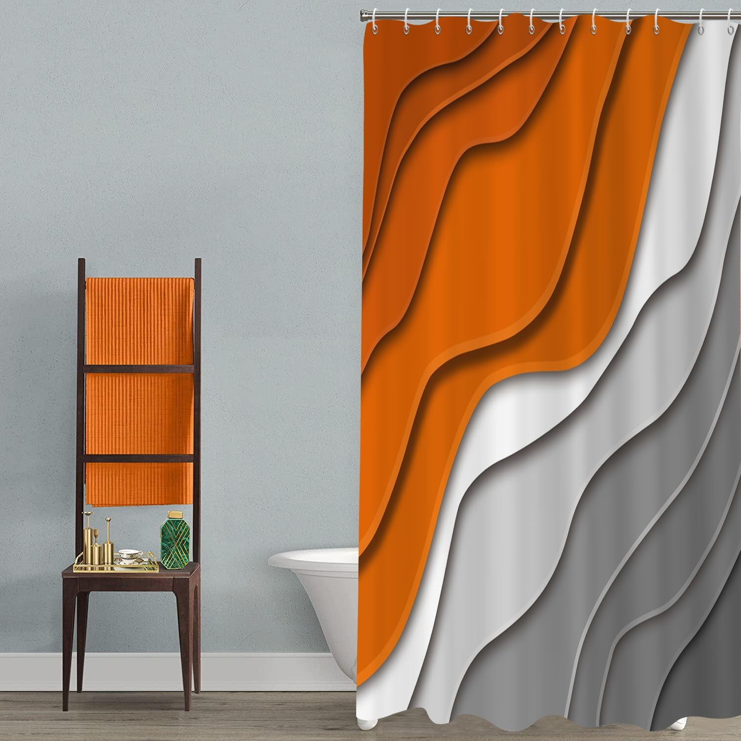 Best HD Pictures about  Orange And White Shower Curtain  with No AI Images