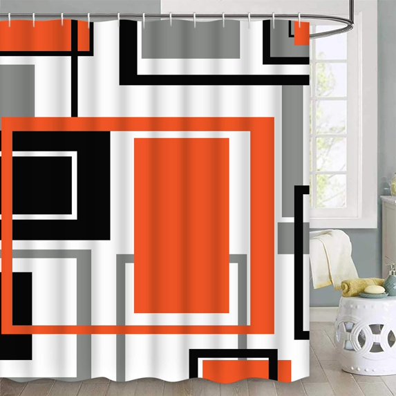 Burnt Orange Shower Curtain Modern Geometric Shower Curtains with 12 Hooks Gray Abstract Shower Curtains for Bathroom Black and Grey Fabric Shower Curtain