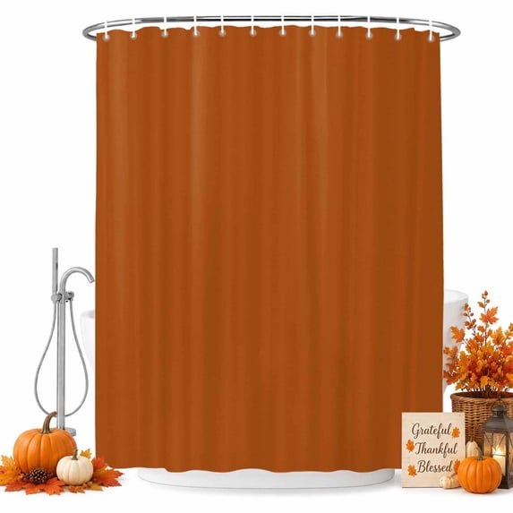Burnt Orange Shower Curtain, Waterproof Shower Curtains for Bathroom, Fall Autumn Thanksgiving Farmhouse Solid Color Washable Fabric Bathtub Curtain Set Bath Decor with 12 Hooks 48"x72"