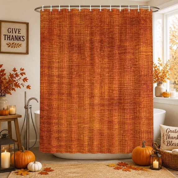 Burnt Orange Shower Curtains for Bathroom, Farmhouse Linen Texture Waterproof Fabric Shower Curtain, Decorative Bathroom Curtain for Bathtub, 72"x72", No Hooks Included