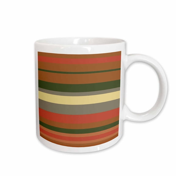 3drose, Brown Geen and Beige Horizontal Stripe Pattern, 15oz Mug