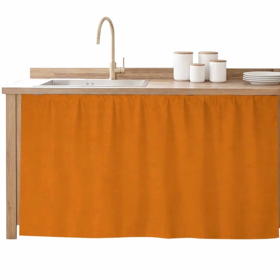 Burnt Orange Sink Skirt for Bathroom, Self-Adhesive Under Sink Curtain, Country Farmhouse Solid Fall Warm Orange Hide Pipes & Storage Fabric Cabinet Skirt Cover for Kitchen Laundry 32"x55"
