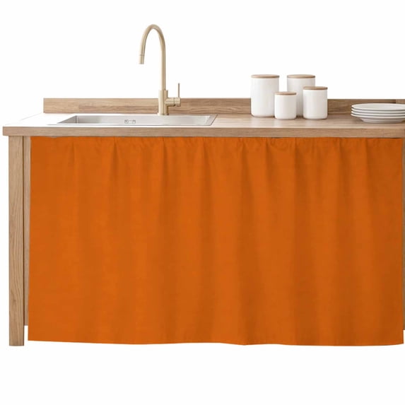 Burnt Orange Sink Skirt for Bathroom, Self-Adhesive Under Sink Curtain, Country Modern Farmhouse Solid Fall Orange Hide Pipes & Storage Fabric Cabinet Skirt Cover for Kitchen Laundry 32"x55"