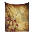thumbnail image 1 of Burnt Orange Soft Flannel Fleece Blanket, Double Exposure Burnt Worn Shaggy Retro Background with Flowers Clouds Design, Cozy Plush for Indoor and Outdoor Use, 50" x 70", Tan Orange, by Ambesonne, 1 of 5