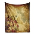 thumbnail image 1 of Burnt Orange Soft Flannel Fleece Blanket, Double Exposure Burnt Worn Shaggy Retro Background with Flowers Clouds Design, Cozy Plush for Indoor and Outdoor Use, 60" x 80", Tan Orange, by Ambesonne, 1 of 5