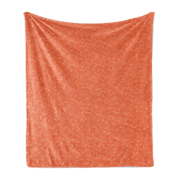 Burnt Orange Soft Flannel Fleece Blanket, Hand Drawn Onion Outline Style Vegetables Warm Colored Background, Cozy Plush for Indoor and Outdoor Use, 50" x 60", Burnt Orange and White, by Ambesonne