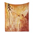 thumbnail image 1 of Burnt Orange Soft Flannel Fleece Blanket, Retro Illustration of a Street of Old French Houses Mediterranean Environment Print, Cozy Plush for Indoor and Outdoor Use, 60" x 80", Tan, by Ambesonne, 1 of 5
