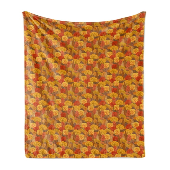 Burnt Orange Soft Flannel Fleece Throw Blanket, Abstract Autumn Doodle Trees in Warm Tangerines Tones Fall Forest, Cozy Plush for Indoor and Outdoor Use, 50" x 60", Multicolor, by Ambesonne