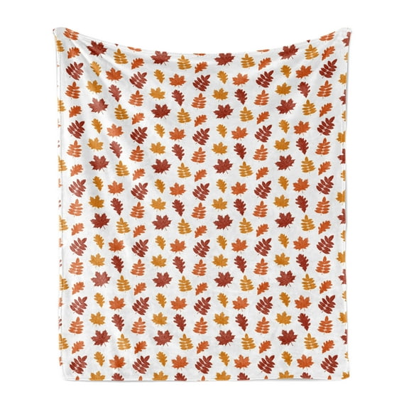 Burnt Orange Soft Flannel Fleece Throw Blanket, Various Fall Tree Leaf Sketches Repetition on Plain Backdrop, Cozy Plush for Indoor and Outdoor Use, 60" x 80", Burnt Orange Paprika, by Ambesonne
