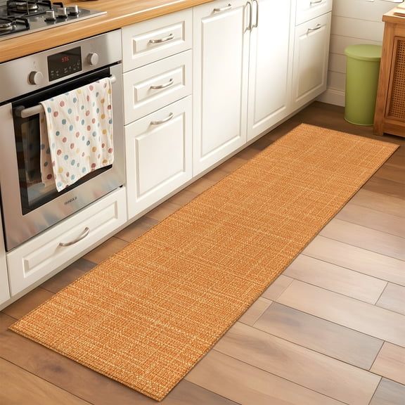 Burnt Orange Solid 2x6 Hallway Washable Runner Rug Minimalist Cloth Sunset Orange Linen Texture Kitchen Runner Mat Non Slip Low Pile Thin Floor Carpet for Indoor Bedroom Bathroom Living Room