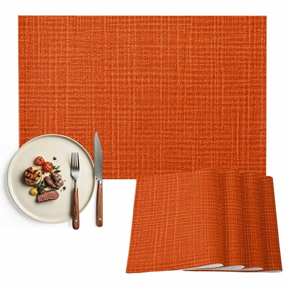 Burnt Orange Solid Color Placemats Set of 4, Abstract Woven Texture Vintage Washable Wipeable Table Mats for Dining Tables, Indoor Outdoor Kitchen Place Mats for Holiday Party Table Decor