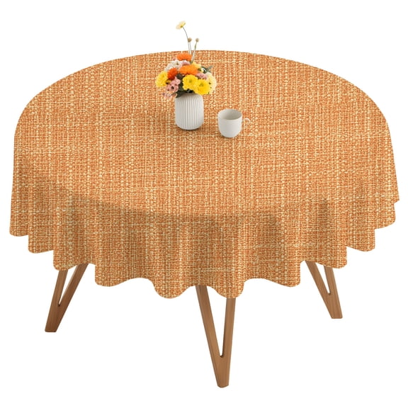 Burnt Orange Solid Round Tablecloth 54 inches Minimalist Cloth Sunset Orange Linen Texture Waterproof Oil-Proof Table Cloth Round Table Cover for Holiday Party Picnic Dinner Decor Indoor Outdoor Use