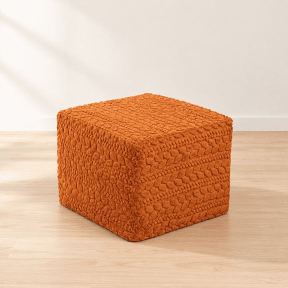 Burnt Orange Square 20"D x 20"W x 14"H Pouf Ottoman Footrest