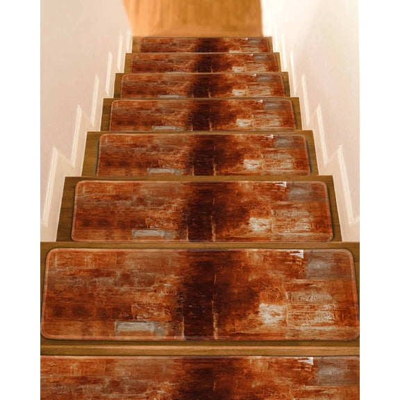 Burnt Orange Stair Treads Non Slip Runners Rugs, 15 Pcs Carpet for Stairs with Adhesive, Retro Oil Painting Modern Abstract Art Aesthetics Stair Mats Pads Indoor Stair Treads for Wooden Steps 8"x30"