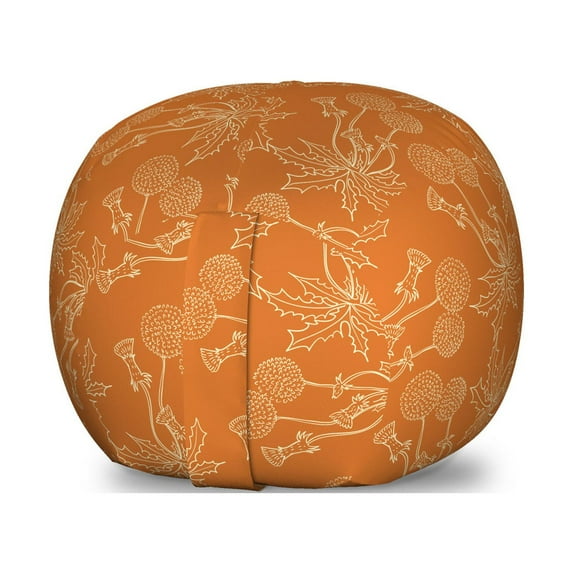 Burnt Orange Storage Toy Bag Chair, Dandelions Poppies and Wildflowers Silhouettes Romantic Garden Art, Stuffed Animal Organizer Washable Bag, Large Size, Burnt Orange and White, by Ambesonne