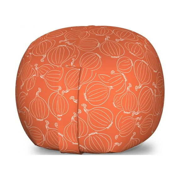 Burnt Orange Storage Toy Bag Chair, Hand Drawn Onion Outline Style Vegetables Warm Colored Background, Stuffed Animal Organizer Washable Bag, Small Size, Burnt Orange and White, by Ambesonne