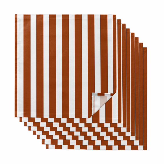 Burnt Orange Stripe Cloth Napkins, Farmhouse Striped Abstract Art Washable and Reusable Dinner Napkins Set of 8, Table Napkin for Kitchen Party Birthday Wedding Hotel Housewarming 20"x20"