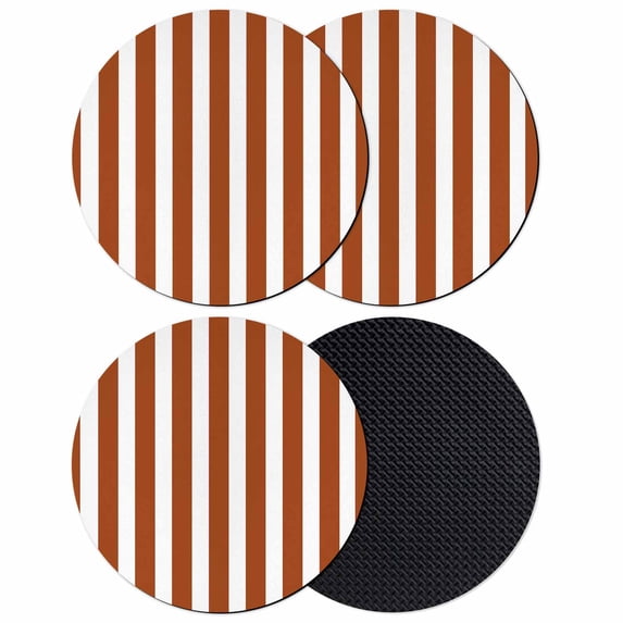 Burnt Orange Stripe Coasters Set of 4, Farmhouse Striped Abstract Art Absorbent Coasters for Drinks, Coaster for Bar Office Dining Coffee Table Accessories Decor, Non Slip Round Desk Coaster