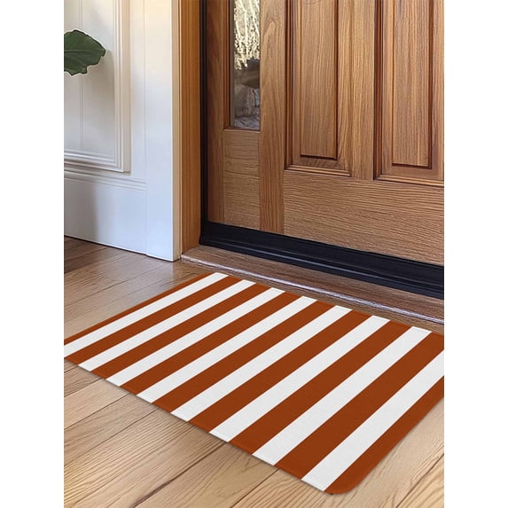 Burnt Orange Stripe Door Mat Indoor Outdoor Entrance, Non Slip Rug for Kitchen Bathroom Entryway Rug, Farmhouse Striped Abstract Art Washable Doormat Floor Mat for Office Home Decor 24x36 Inch