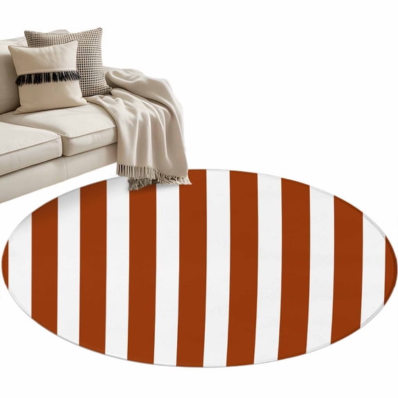 Burnt Orange Stripe Large Area Rugs for Bedroom Living Room, Soft Non Slip Carpet Bedside Rug, Farmhouse Striped Abstract Art Round Floor Cover Kitchen Accent Rug 3.3' for Dining Room/Office