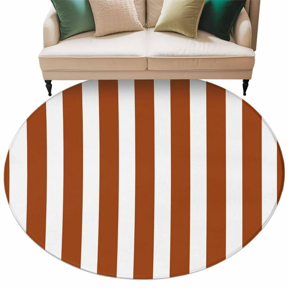 Burnt Orange Stripe Large Area Rugs for Bedroom Living Room, Soft Non Slip Carpet Bedside Rug, Farmhouse Striped Abstract Art Round Floor Cover Kitchen Accent Rug 8' for Dining Room/Office