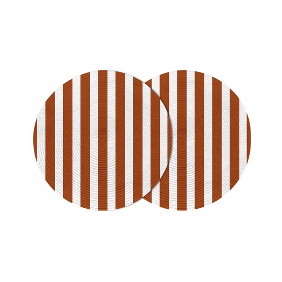 Burnt Orange Stripe Round 15 Inch Placemats Set of 2, Farmhouse Striped Abstract Art HeatResistant Non Slip Place Mats for Dining Table, Wipeable Braided Kitchen Table Mats for Housewarming