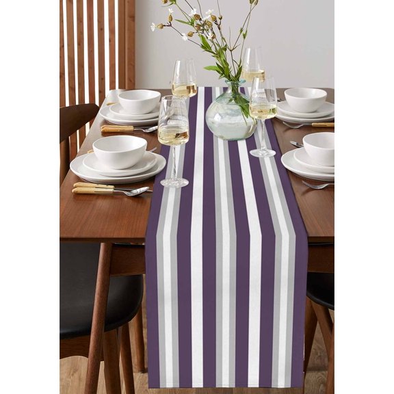 Burnt Orange Stripe Table Runner 13x36in Non-Slip Cotton Linen Table Runners, Modern Minimalist Style Dresser Scarves TableRunner for Dinner Kitchen Dining Wedding Party