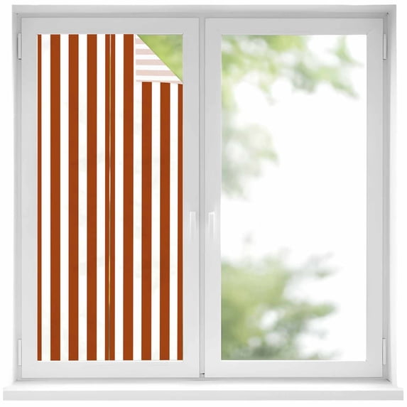 Burnt Orange Stripe Window Privacy Film, Farmhouse Striped Abstract Art Static Cling UV Sun Blocking Heat Control Window Tint Day and Night, Non-Adhesive One Way Windows Privacy Cover 17.7''x39.3''
