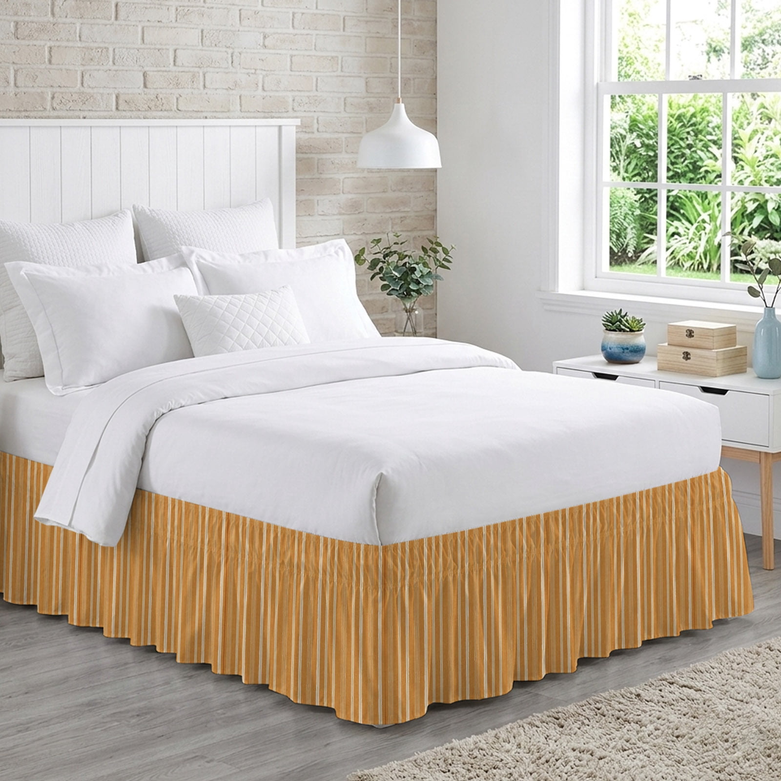 Burnt Orange Striped Bed Skirt Queen Size 18