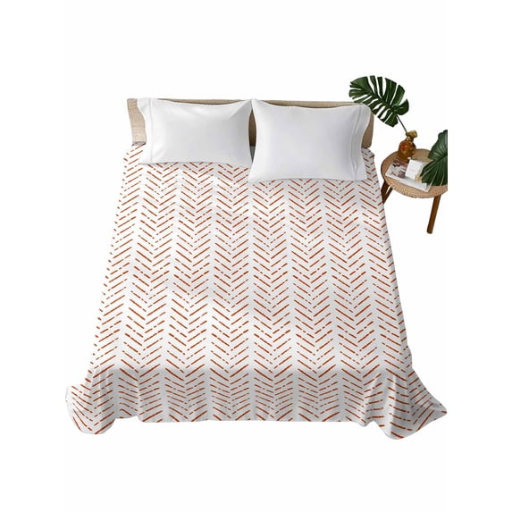 Burnt Orange Striped Flat Sheets Only California King Size, Soft Breathable Bed Top Sheets for Mattress, Modern Abstract Art Geometric Luxury Bedding Flat Sheets for Home Hotel Bedroom Bed Protection