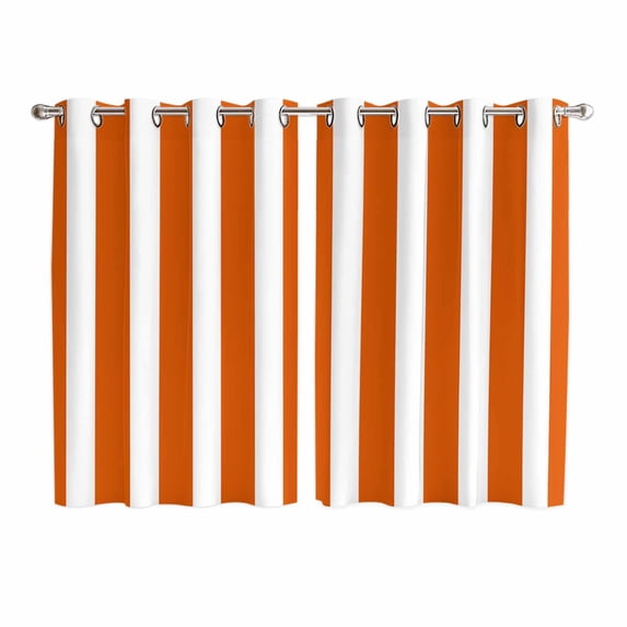 Burnt Orange Striped Kitchen Curtains 72 Inch Length, Thanksgiving Orange White Stripes Grommet Top Bedroom Living Room Curtains, Light Filtering Cafe Curtain Drapes 2 Panels Set 104''x72''