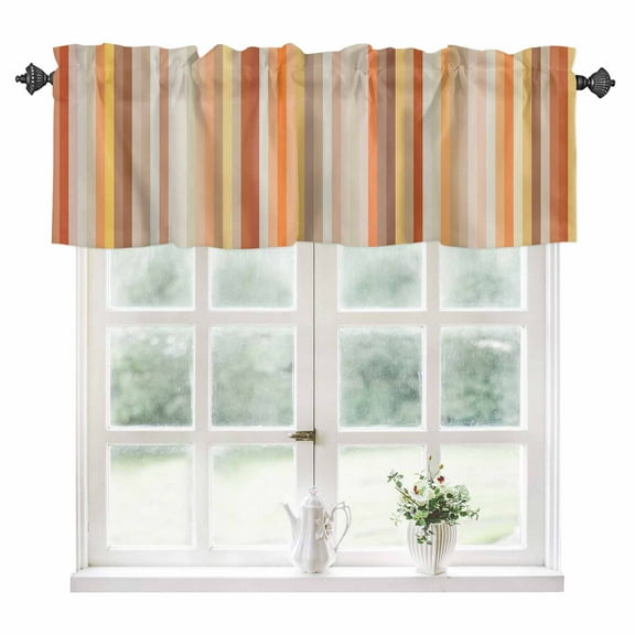 Burnt Orange Striped Kitchen Valances for Windows 42x18 Inch Kitchen Curtains Valances Rod Pocket Farmhouse Orange Ombre Stripes Bathroom Window Valances for Window Treatment Decor