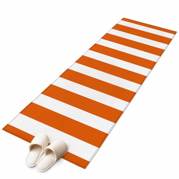 Burnt Orange Striped Large Area Rugs for Bedroom Living Room, Soft Non Slip Carpet Bedside Rug, Thanksgiving Orange White Stripes Rectangular Floor Cover Kitchen Accent Rug 2'x6' for Office