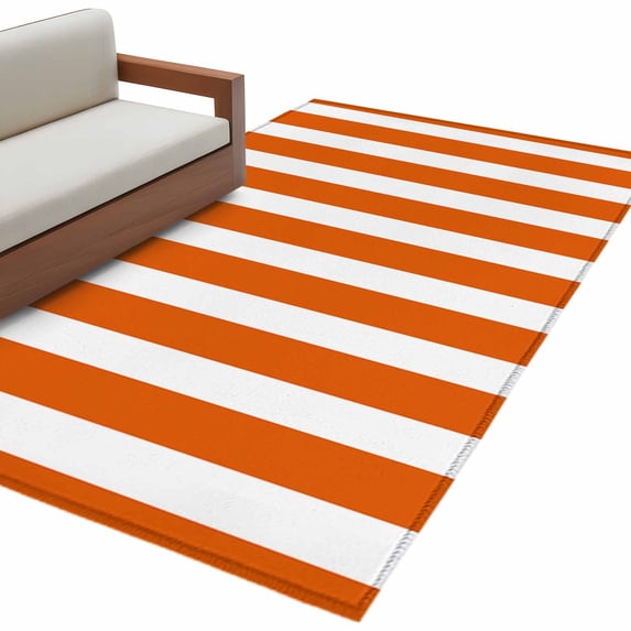 Burnt Orange Striped Large Area Rugs for Bedroom Living Room, Soft Non Slip Carpet Bedside Rug, Thanksgiving Orange White Stripes Rectangular Floor Cover Kitchen Accent Rug 3'x5' for Office