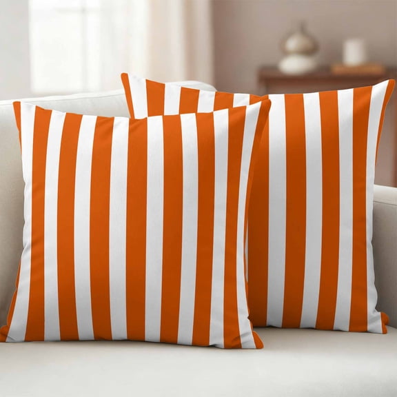 Burnt Orange Striped Outdoor Waterproof Throw Pillow Covers 24x24 Set of 2, Thanksgiving Orange White Stripes Decorative Pillowcases Cushion Pillowcase for Couch Sofa Patio Outside Pillow Protector