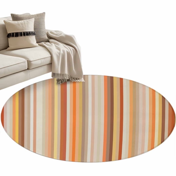 Burnt Orange Striped Round Area Rug 3 FT, Small Kitchen Bathroom Mat, Farmhouse Orange Ombre Stripes Washable Indoor Outdoor Throw Runner Carpet Non-Shedding Doormat for Table Shower Sofa Entryway