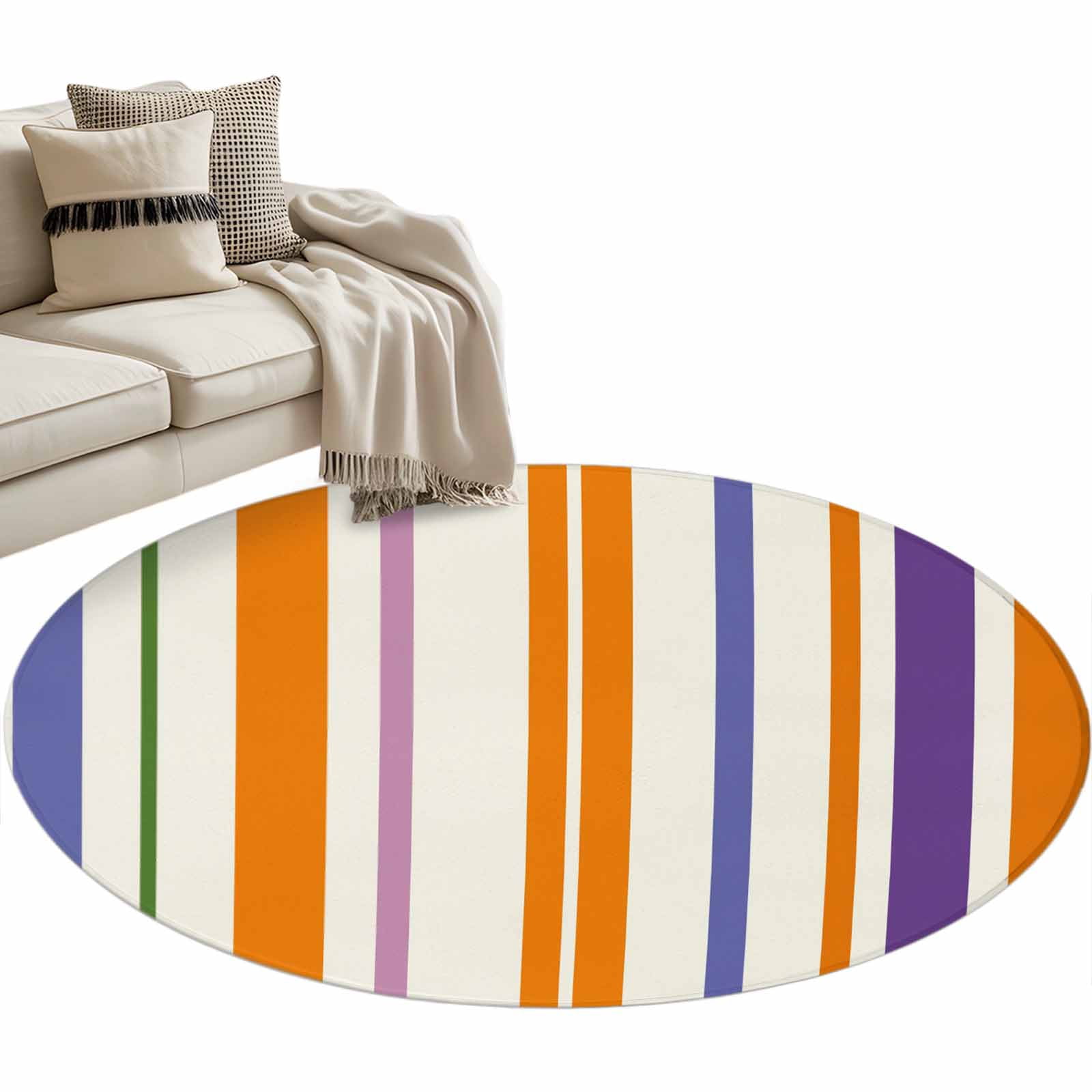 Scorched Rug Burnt Orange Striped Round Area Rugs Collection 3', Farmhouse Thin Line ...