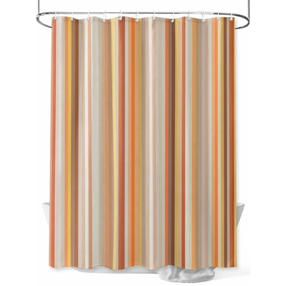 Burnt Orange Striped Shower Curtain Set, Waterproof Shower Curtains for Bathroom, Farmhouse Orange Ombre Stripes Washable Fabric Cloth Bath Curtain for Bathtub Decoration with Hooks 48x72 Inches