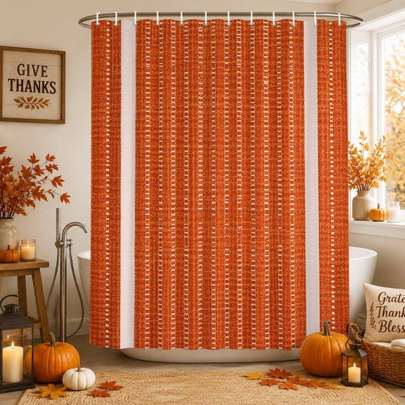 Burnt Orange Striped Shower Curtains for Bathroom, Farmhouse Modern Vertical Lines Waterproof Fabric Shower Curtain, Decorative Bathroom Curtain for Bathtub, 72"x72", No Hooks Included