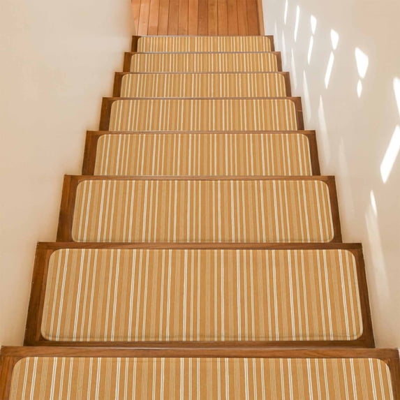 Burnt Orange Striped Stair Treads Non Slip for Steps Stripes Modern Vintage Farmhouse Abstract 4 Pcs Reusable Adhesive Stair Runner Mats for Dogs Elders Treads Rugs for Staircase 8x30 In