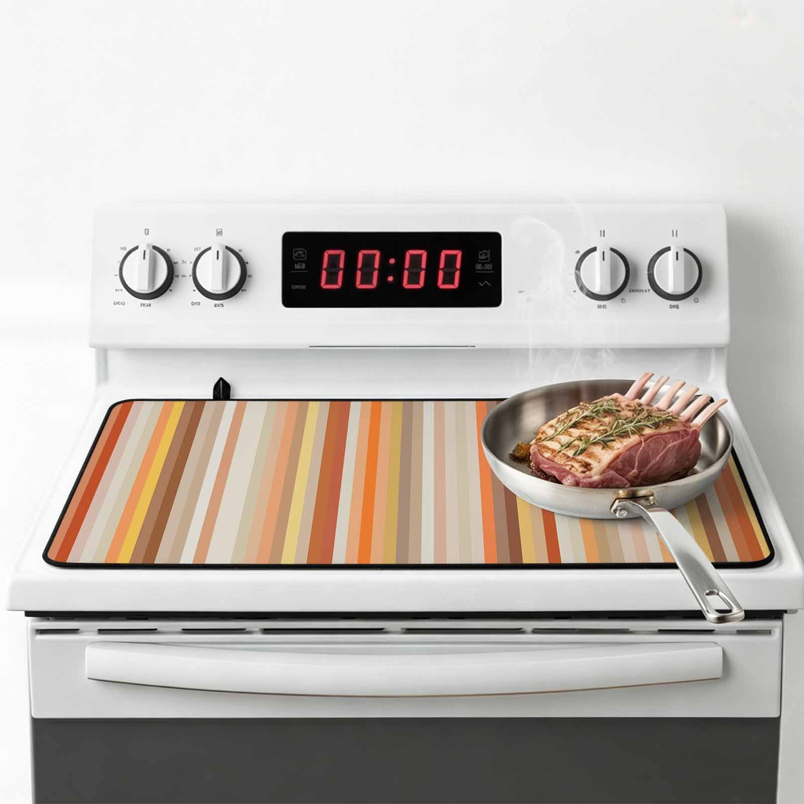 Burnt Orange Striped Stove Top Cover for Electric Stove, Heat-proof & Non Slip Glass Top Stove Cover Protector, Farmhouse Orange Ombre Stripes Kitchen Flat Cooktop Rubber Mat 24x21 Inches