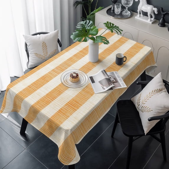 Burnt Orange Striped Table Cloth Waterproof Tablecloths, Farmhouse Vintage Stripes Tablecloth Dining Table Cover for Kitchen Party Tabletop Outdoor, Rectangle Tablecloth 60x120 Inch