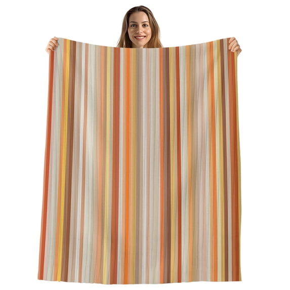 Burnt Orange Striped Throw Blanket, Flannel Fleece Blanket with Striped Design for Couch, Farmhouse Orange Ombre Stripes Soft Breathable All Season Plush Blankets for Sofa Office Chair 30"x40"