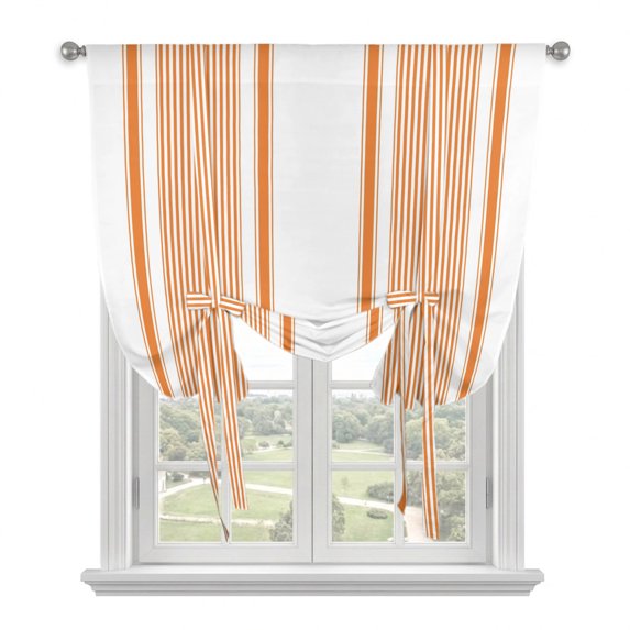Burnt Orange Striped Tie Up Curtains for Kitchen Windows,Adjustable Rod Pocket Valance 45 Inch Short, Farmhouse Thin Vertical Stripes Window Treatment Balloon Roman Blind Shade, 42" x 45"
